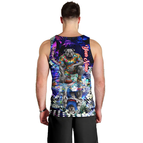 Personalized Western Bulldogs Football Men Tank Top Tropical Hibiscus Flowers - Pacific Fusion Style