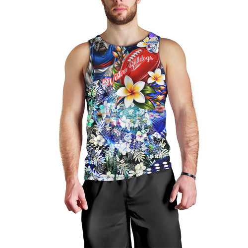 Personalized Western Bulldogs Football Men Tank Top Tropical Hibiscus Flowers - Pacific Fusion Style