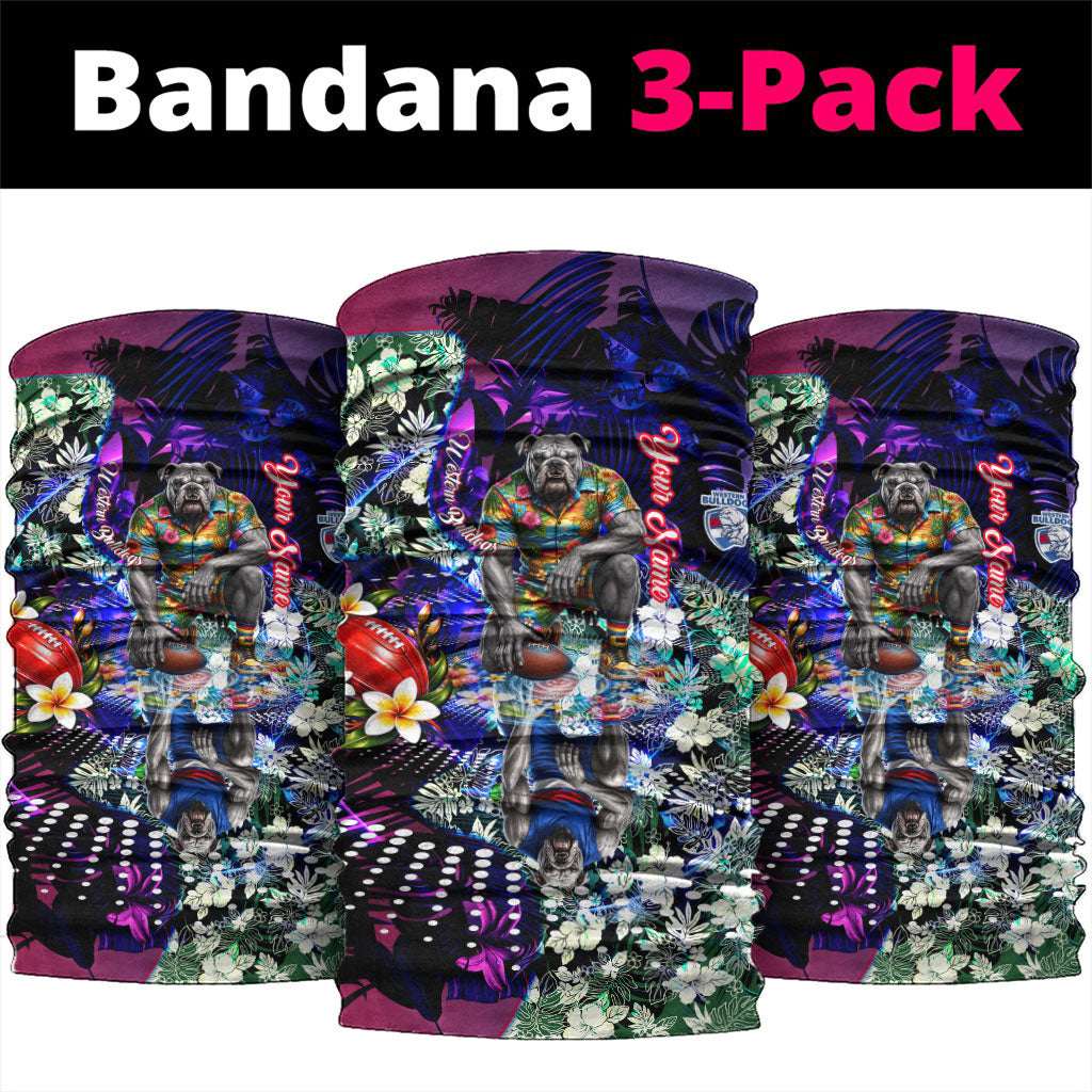 Personalized Western Bulldogs Football Neck Gaiter Tropical Hibiscus Flowers - Pacific Fusion Style