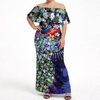 Personalized Western Bulldogs Football Off Shoulder Maxi Dress Tropical Hibiscus Flowers - Pacific Fusion Style
