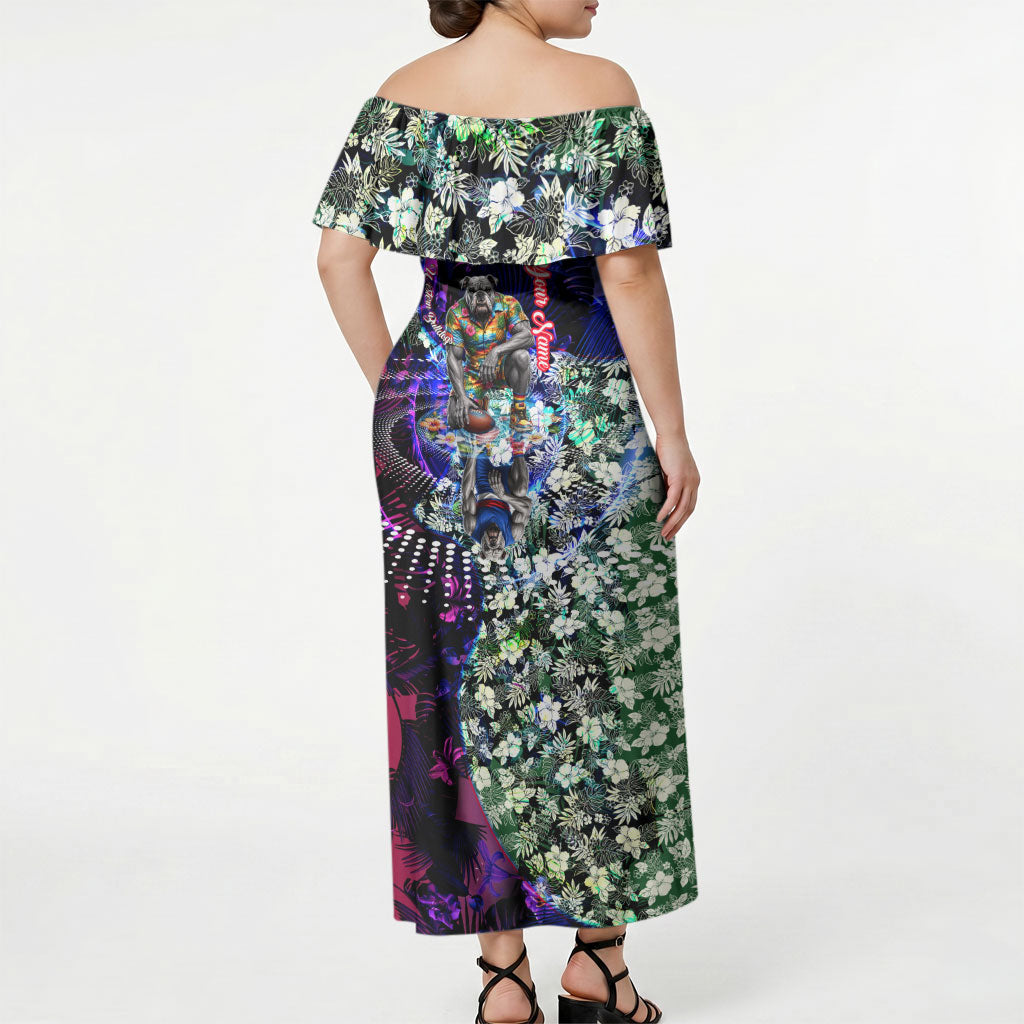 Personalized Western Bulldogs Football Off Shoulder Maxi Dress Tropical Hibiscus Flowers - Pacific Fusion Style