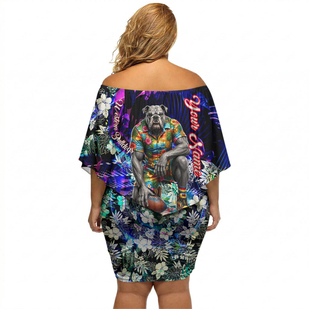 Personalized Western Bulldogs Football Off Shoulder Short Dress Tropical Hibiscus Flowers - Pacific Fusion Style