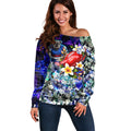 Personalized Western Bulldogs Football Off Shoulder Sweater Tropical Hibiscus Flowers - Pacific Fusion Style