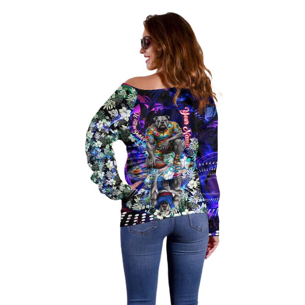 Personalized Western Bulldogs Football Off Shoulder Sweater Tropical Hibiscus Flowers - Pacific Fusion Style