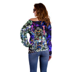 Personalized Western Bulldogs Football Off Shoulder Sweater Tropical Hibiscus Flowers - Pacific Fusion Style