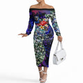 Personalized Western Bulldogs Football Off The Shoulder Long Sleeve Dress Tropical Hibiscus Flowers - Pacific Fusion Style