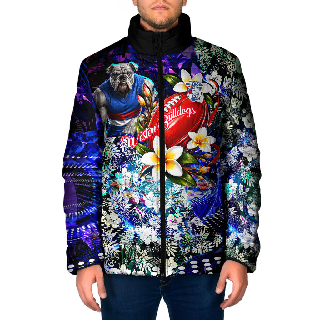 Personalized Western Bulldogs Football Padded Jacket Tropical Hibiscus Flowers - Pacific Fusion Style