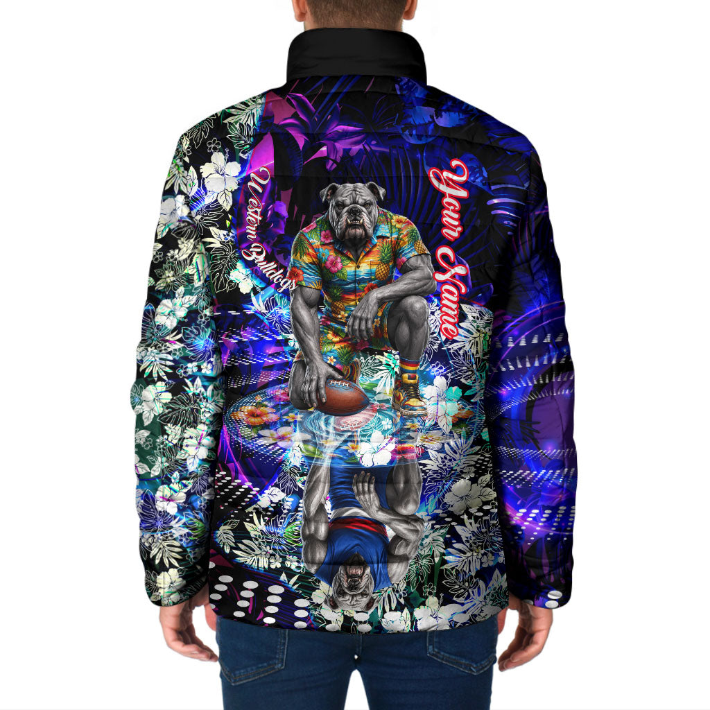 Personalized Western Bulldogs Football Padded Jacket Tropical Hibiscus Flowers - Pacific Fusion Style