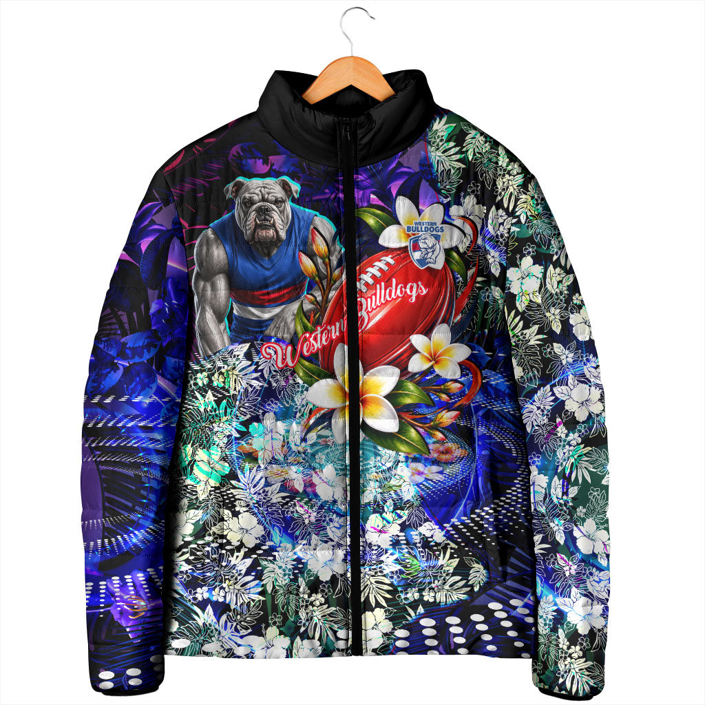 Personalized Western Bulldogs Football Padded Jacket Tropical Hibiscus Flowers - Pacific Fusion Style