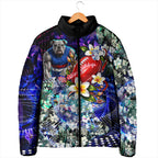 Personalized Western Bulldogs Football Padded Jacket Tropical Hibiscus Flowers - Pacific Fusion Style