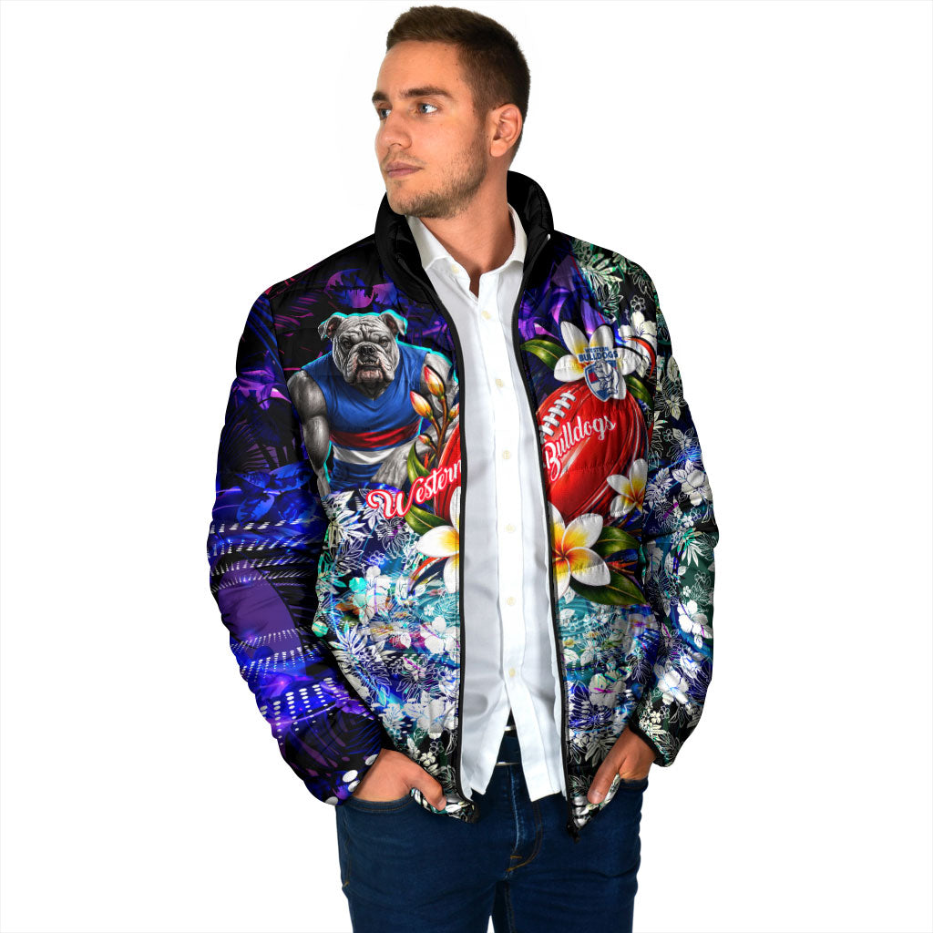 Personalized Western Bulldogs Football Padded Jacket Tropical Hibiscus Flowers - Pacific Fusion Style