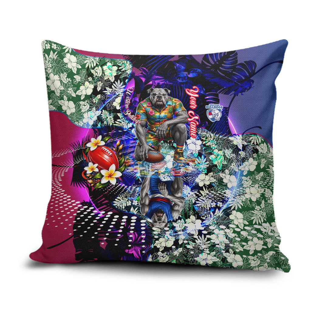 Personalized Western Bulldogs Football Pillow Cover Tropical Hibiscus Flowers - Pacific Fusion Style