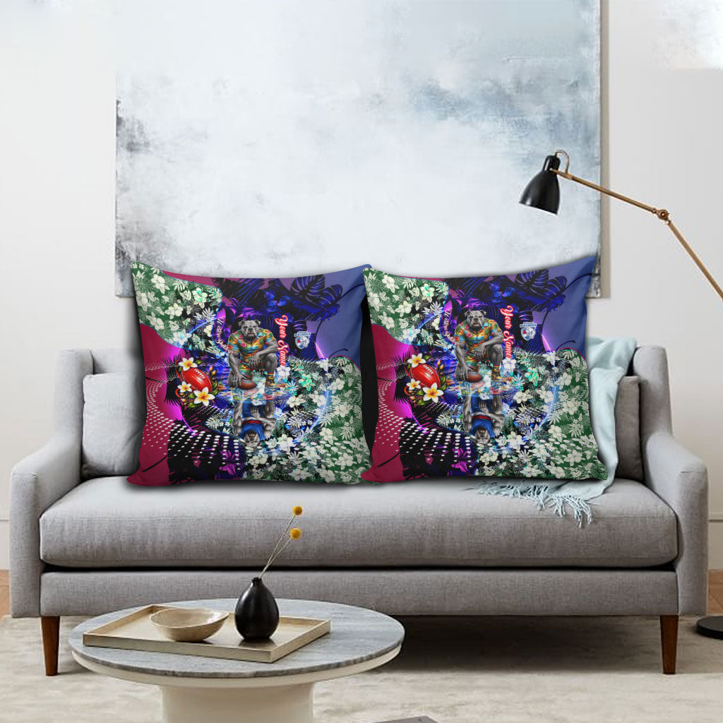 Personalized Western Bulldogs Football Pillow Cover Tropical Hibiscus Flowers - Pacific Fusion Style