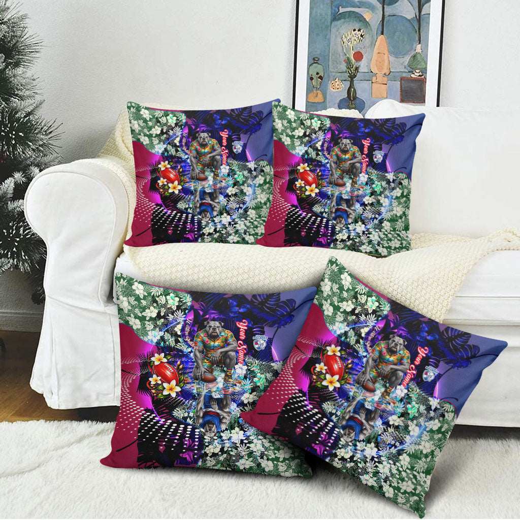 Personalized Western Bulldogs Football Pillow Cover Tropical Hibiscus Flowers - Pacific Fusion Style
