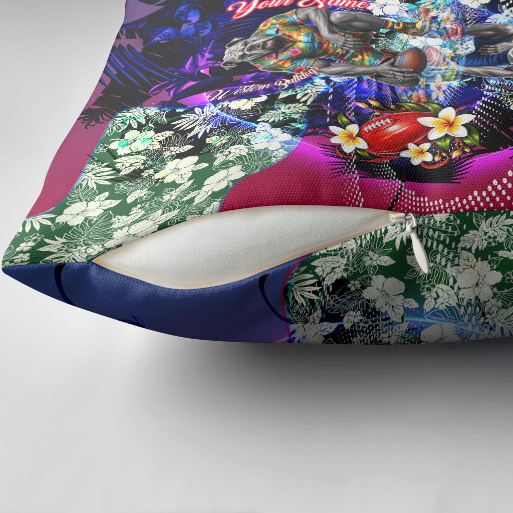 Personalized Western Bulldogs Football Pillow Cover Tropical Hibiscus Flowers - Pacific Fusion Style