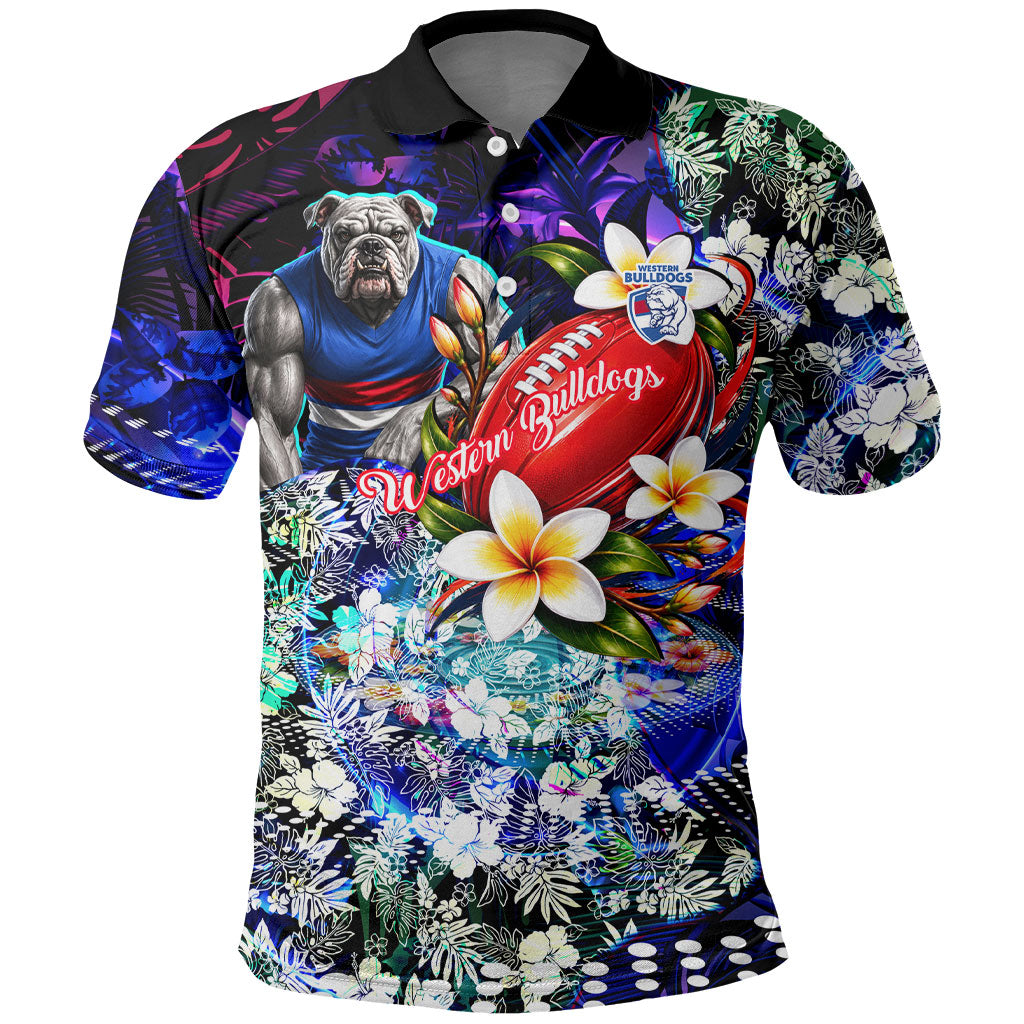 Personalized Western Bulldogs Football Polo Shirt Tropical Hibiscus Flowers - Pacific Fusion Style