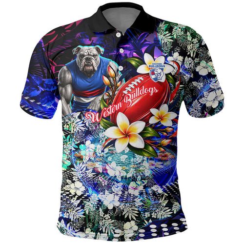 Personalized Western Bulldogs Football Polo Shirt Tropical Hibiscus Flowers - Pacific Fusion Style