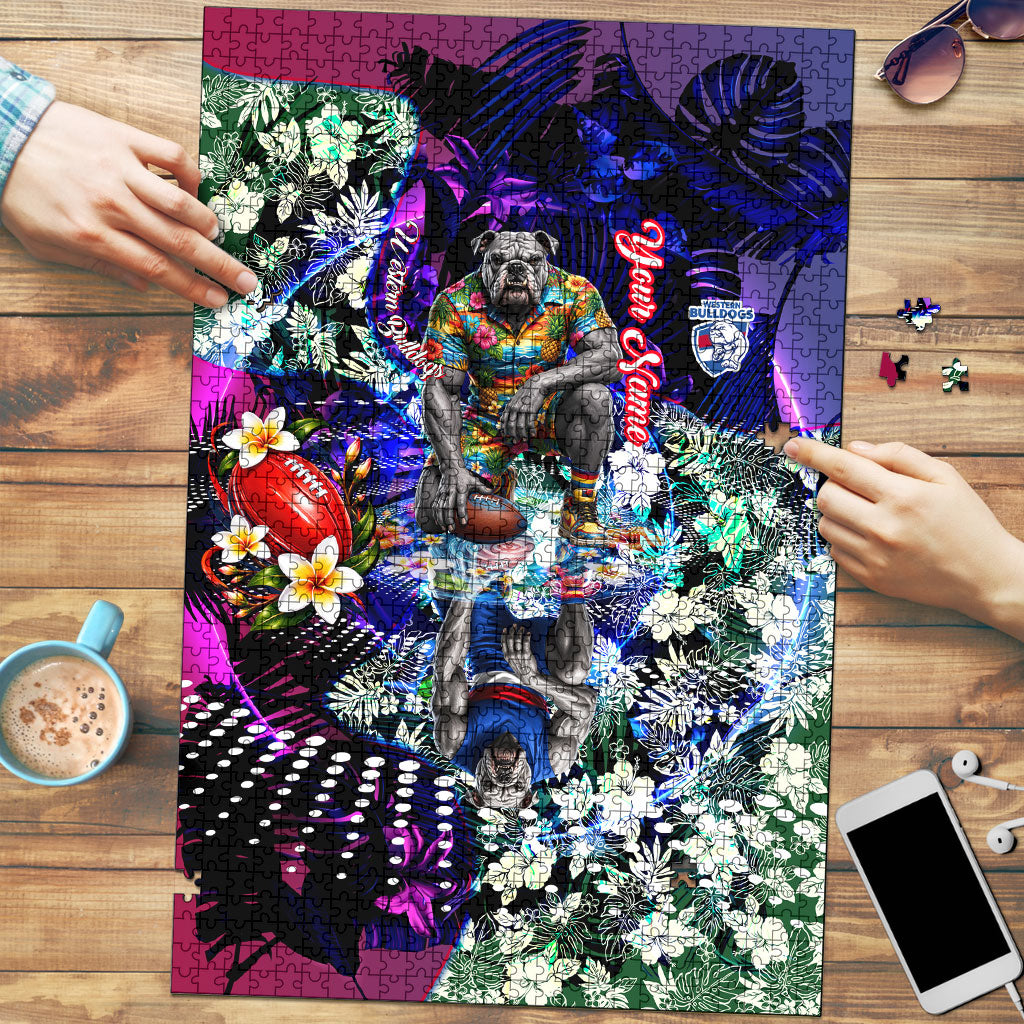 Personalized Western Bulldogs Football Puzzle Tropical Hibiscus Flowers - Pacific Fusion Style