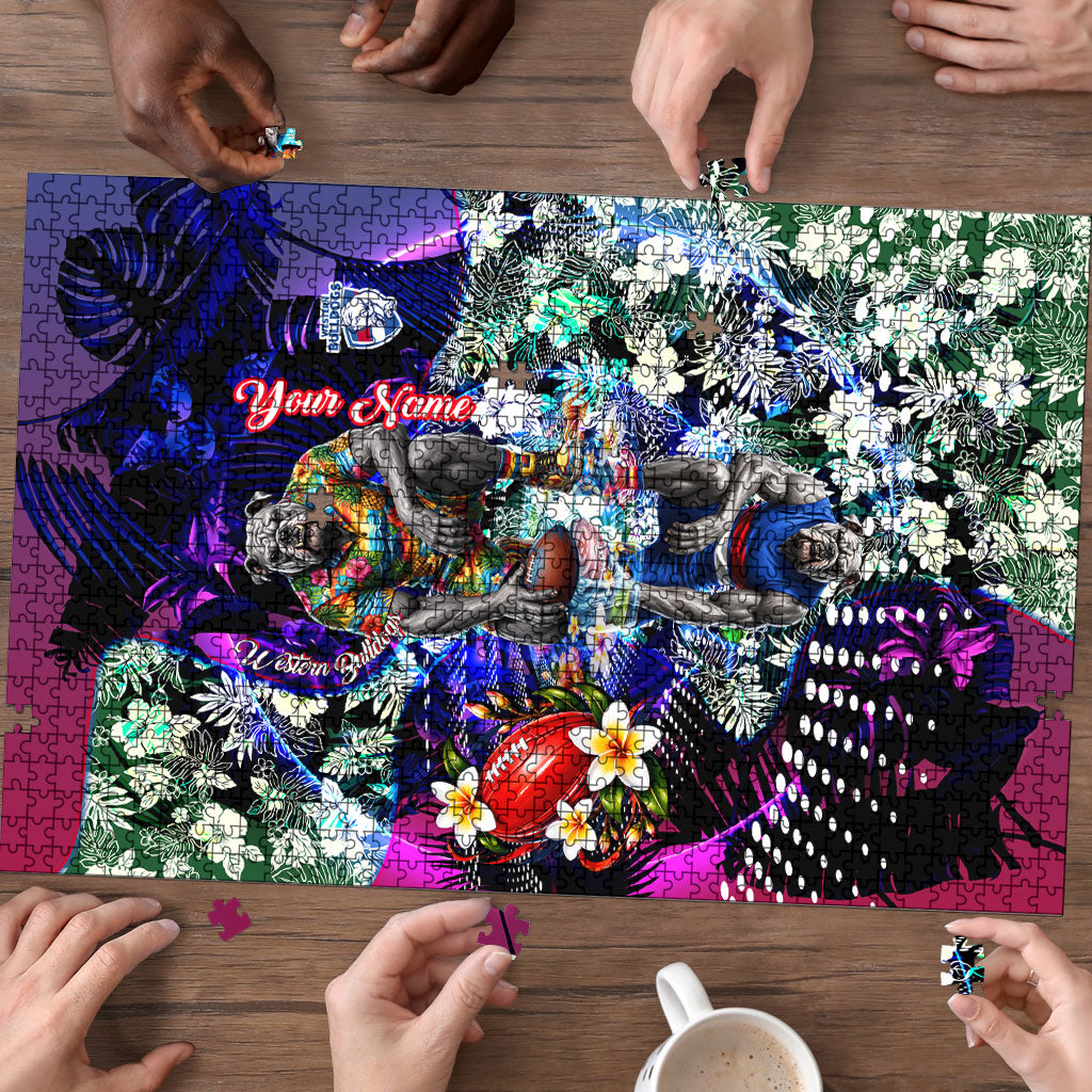 Personalized Western Bulldogs Football Puzzle Tropical Hibiscus Flowers - Pacific Fusion Style