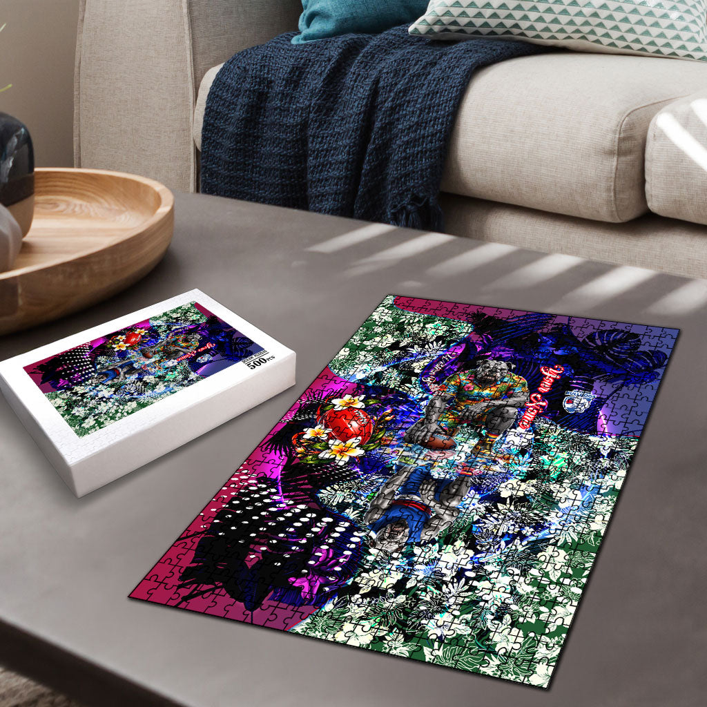 Personalized Western Bulldogs Football Puzzle Tropical Hibiscus Flowers - Pacific Fusion Style