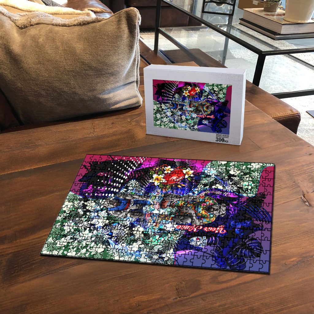 Personalized Western Bulldogs Football Puzzle Tropical Hibiscus Flowers - Pacific Fusion Style
