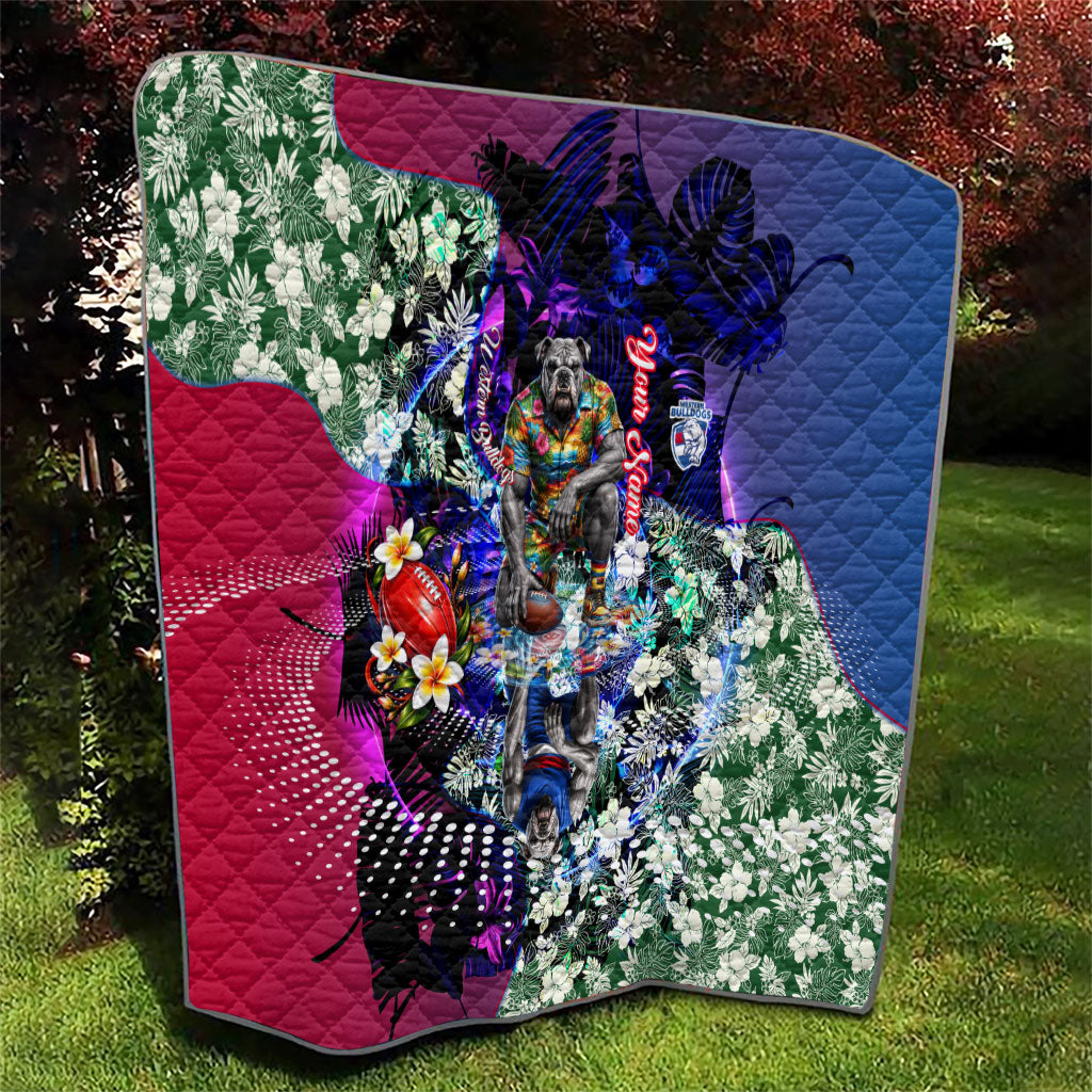 Personalized Western Bulldogs Football Quilt Tropical Hibiscus Flowers - Pacific Fusion Style