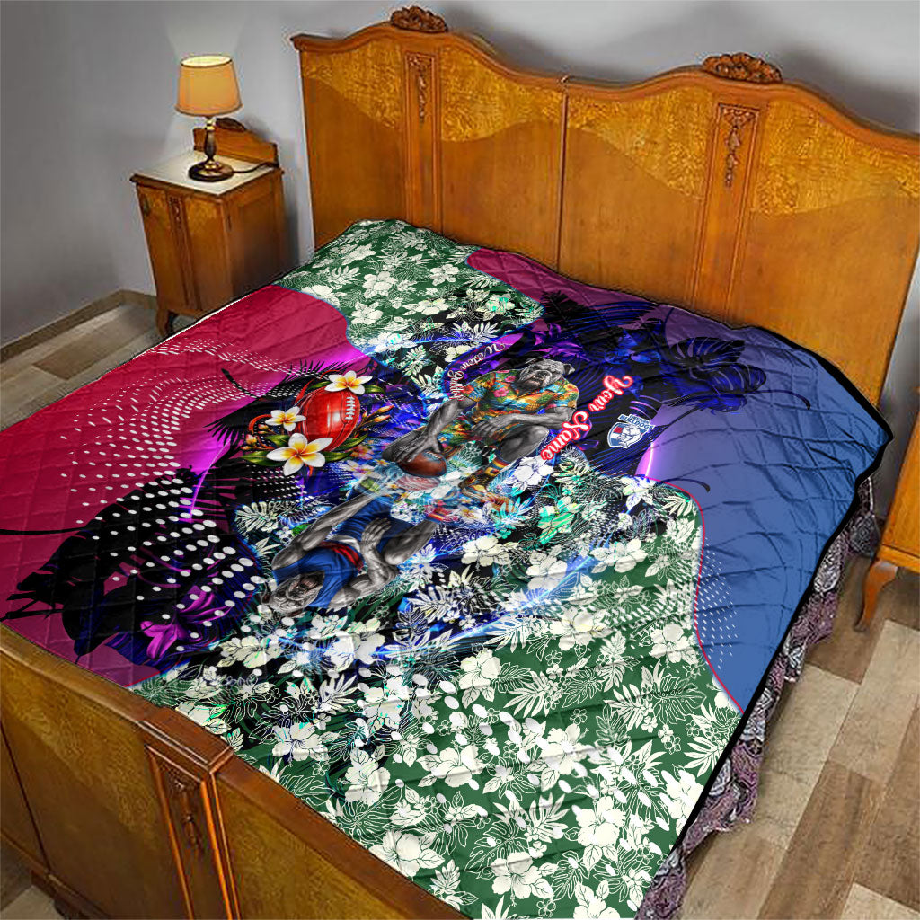 Personalized Western Bulldogs Football Quilt Tropical Hibiscus Flowers - Pacific Fusion Style