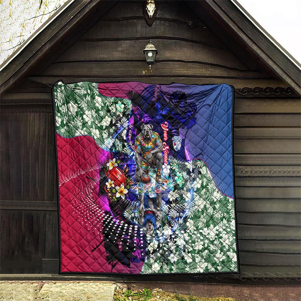 Personalized Western Bulldogs Football Quilt Tropical Hibiscus Flowers - Pacific Fusion Style