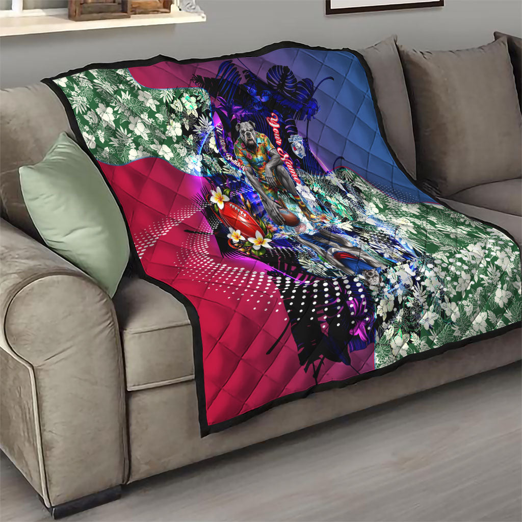 Personalized Western Bulldogs Football Quilt Tropical Hibiscus Flowers - Pacific Fusion Style