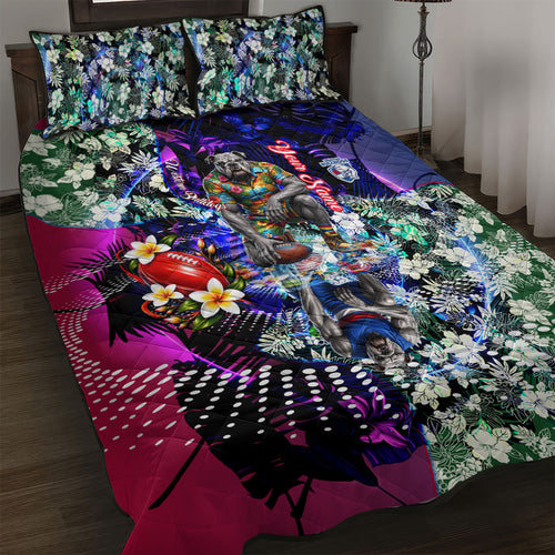 Personalized Western Bulldogs Football Quilt Bed Set Tropical Hibiscus Flowers - Pacific Fusion Style