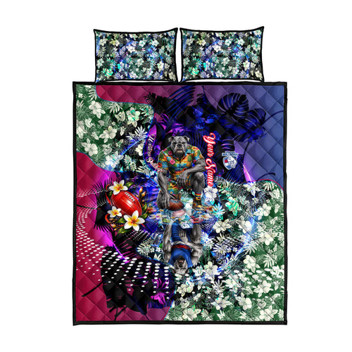 Personalized Western Bulldogs Football Quilt Bed Set Tropical Hibiscus Flowers - Pacific Fusion Style