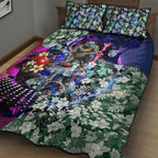 Personalized Western Bulldogs Football Quilt Bed Set Tropical Hibiscus Flowers - Pacific Fusion Style