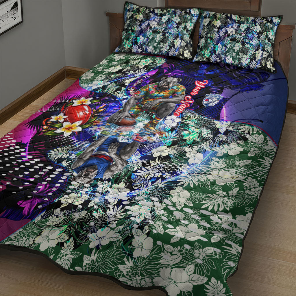 Personalized Western Bulldogs Football Quilt Bed Set Tropical Hibiscus Flowers - Pacific Fusion Style