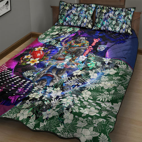 Personalized Western Bulldogs Football Quilt Bed Set Tropical Hibiscus Flowers - Pacific Fusion Style