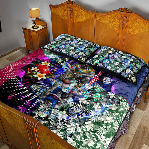 Personalized Western Bulldogs Football Quilt Bed Set Tropical Hibiscus Flowers - Pacific Fusion Style