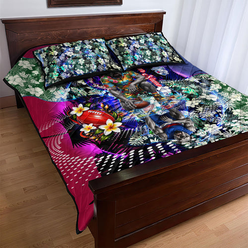 Personalized Western Bulldogs Football Quilt Bed Set Tropical Hibiscus Flowers - Pacific Fusion Style