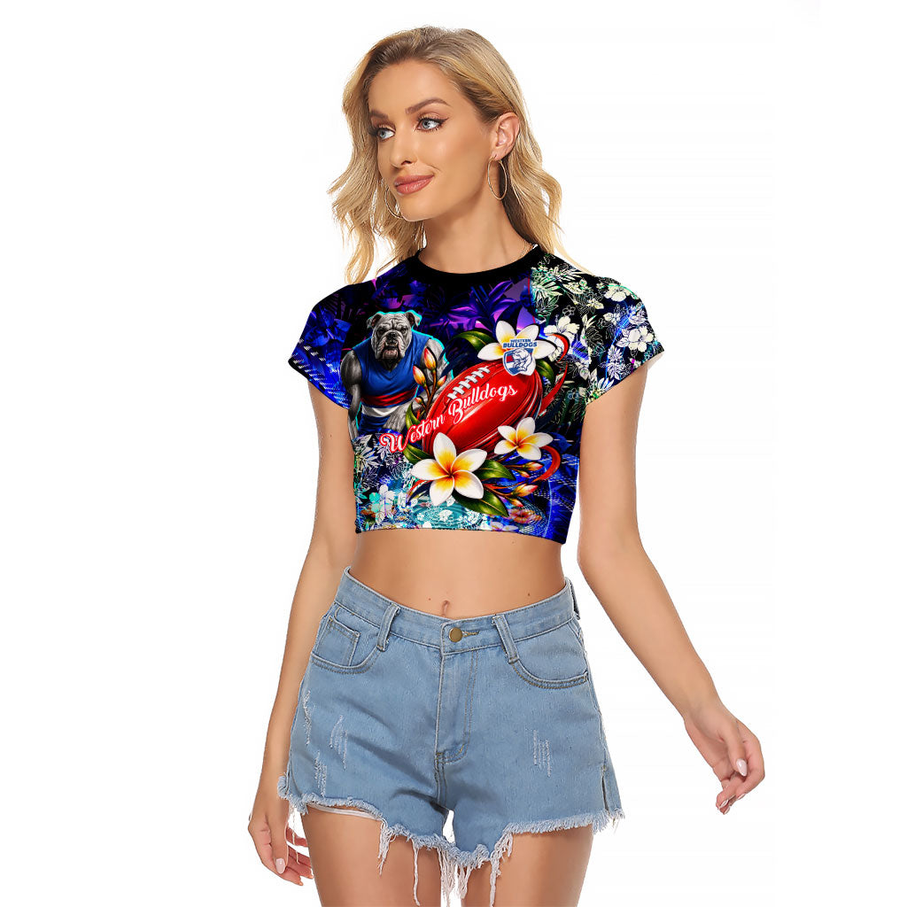 Personalized Western Bulldogs Football Raglan Cropped T Shirt Tropical Hibiscus Flowers - Pacific Fusion Style