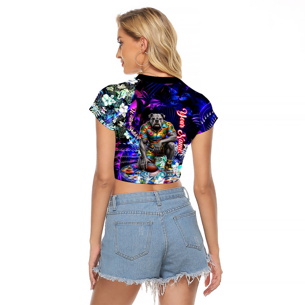 Personalized Western Bulldogs Football Raglan Cropped T Shirt Tropical Hibiscus Flowers - Pacific Fusion Style