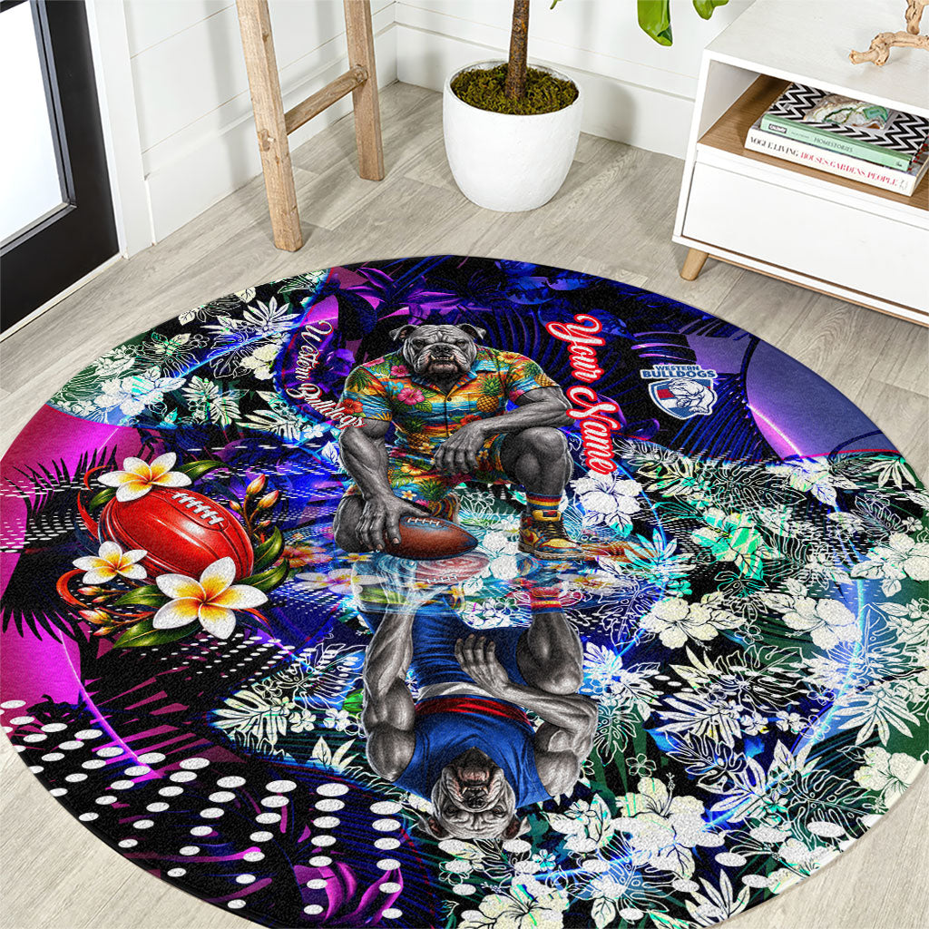 Personalized Western Bulldogs Football Round Carpet Tropical Hibiscus Flowers - Pacific Fusion Style