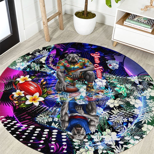Personalized Western Bulldogs Football Round Carpet Tropical Hibiscus Flowers - Pacific Fusion Style
