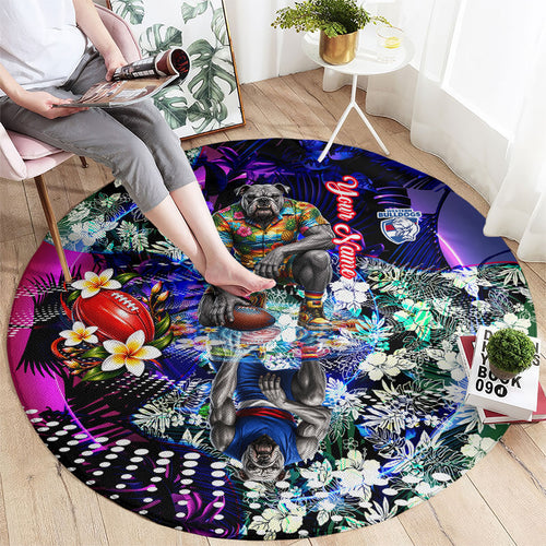 Personalized Western Bulldogs Football Round Carpet Tropical Hibiscus Flowers - Pacific Fusion Style