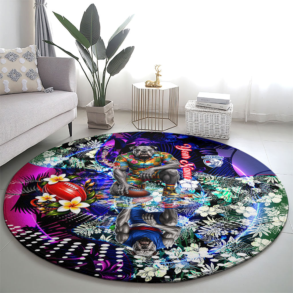 Personalized Western Bulldogs Football Round Carpet Tropical Hibiscus Flowers - Pacific Fusion Style