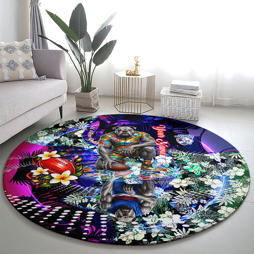 Personalized Western Bulldogs Football Round Carpet Tropical Hibiscus Flowers - Pacific Fusion Style