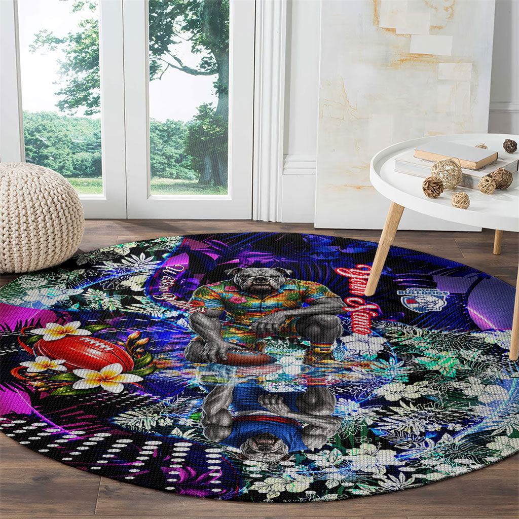Personalized Western Bulldogs Football Round Carpet Tropical Hibiscus Flowers - Pacific Fusion Style