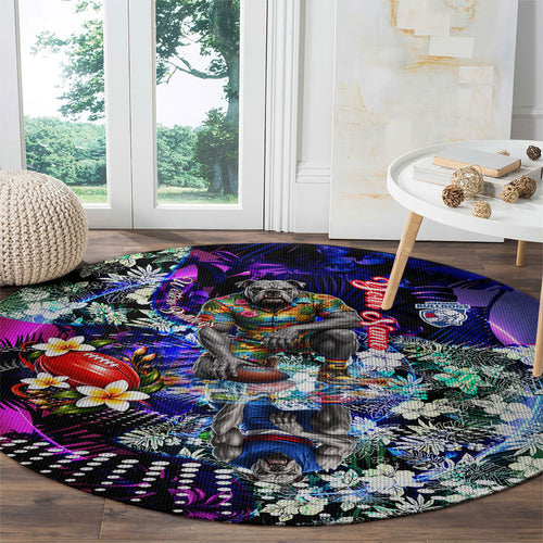 Personalized Western Bulldogs Football Round Carpet Tropical Hibiscus Flowers - Pacific Fusion Style