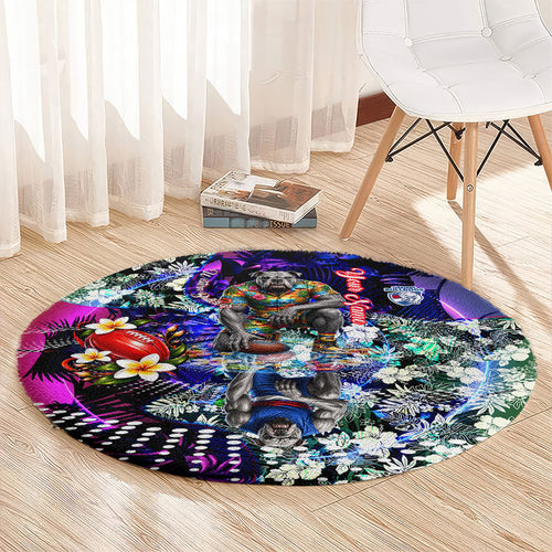 Personalized Western Bulldogs Football Round Carpet Tropical Hibiscus Flowers - Pacific Fusion Style