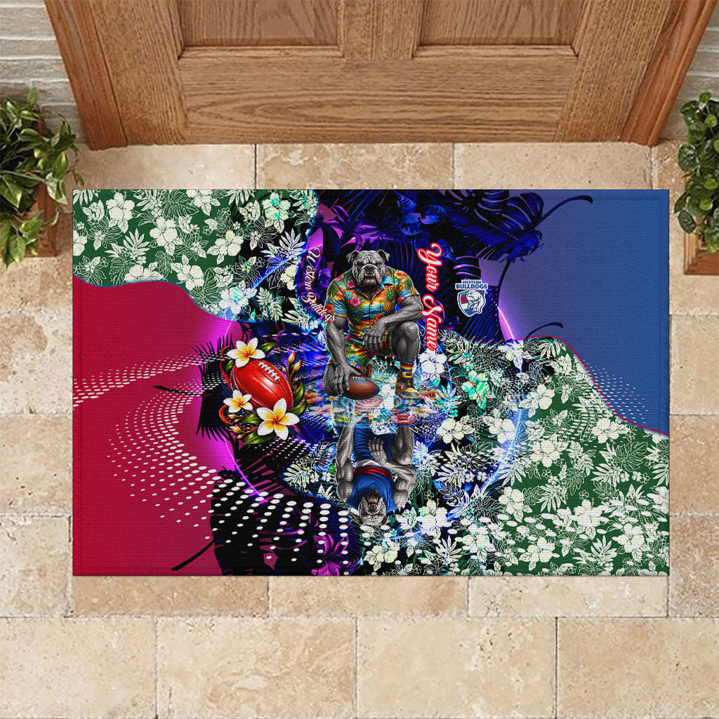 Personalized Western Bulldogs Football Rubber Doormat Tropical Hibiscus Flowers - Pacific Fusion Style