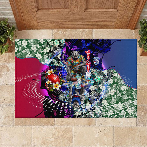 Personalized Western Bulldogs Football Rubber Doormat Tropical Hibiscus Flowers - Pacific Fusion Style