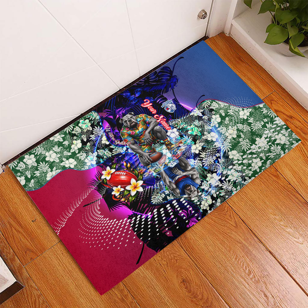 Personalized Western Bulldogs Football Rubber Doormat Tropical Hibiscus Flowers - Pacific Fusion Style