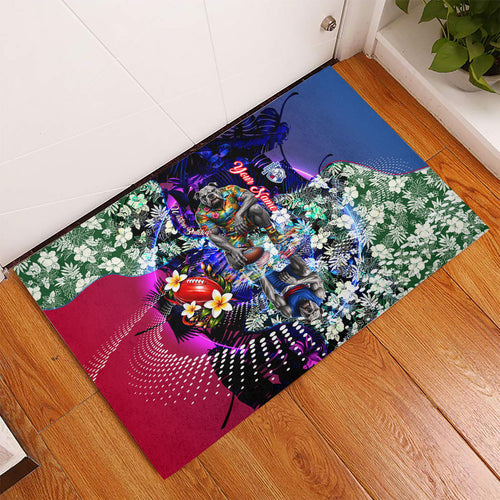 Personalized Western Bulldogs Football Rubber Doormat Tropical Hibiscus Flowers - Pacific Fusion Style